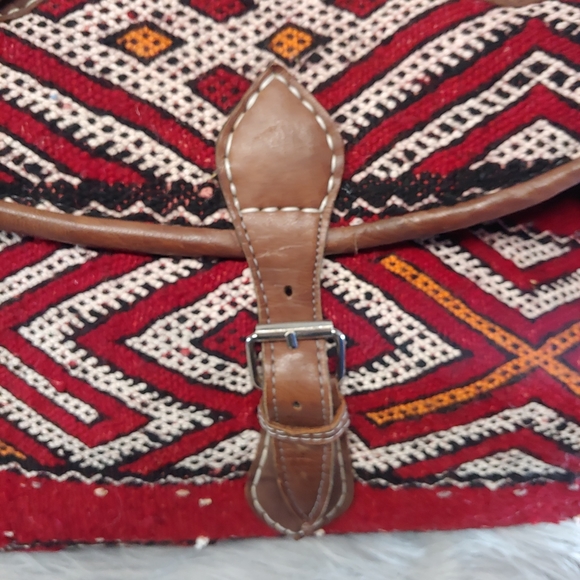 Moroccan Vtg Killim Leather Carry All Weekende - Picture 6 of 8